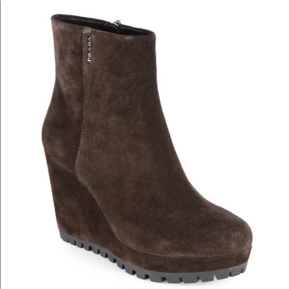 Prada Women's Dark Brown Suede Wedge Shoes